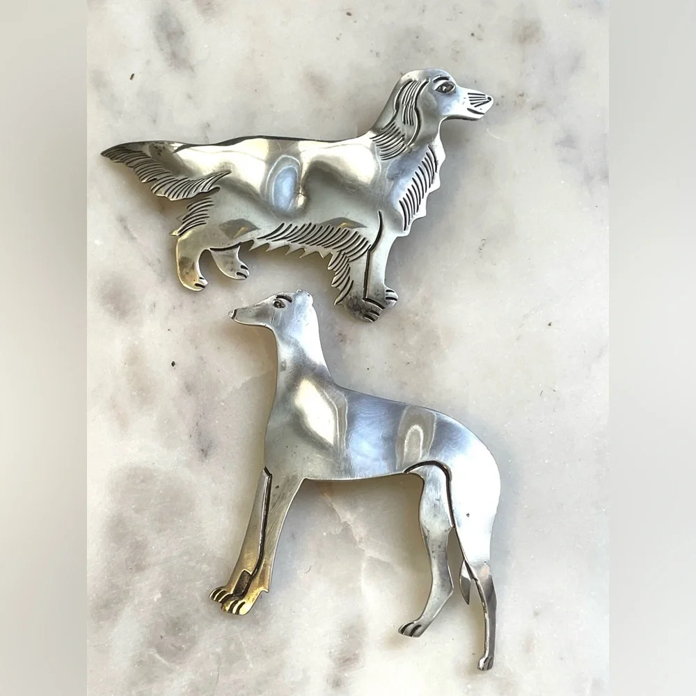 Sterling Irish Setter Golden Retriever Brooch/Handmade Dog Brooch Silver - Picture 2 of 11